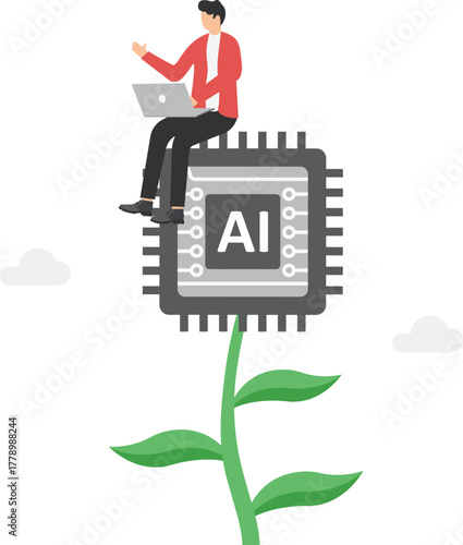 Committed businessmen try to grow up on top of Ai growing plant.

