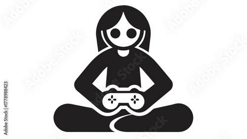 Girl playing video games icon showing modern gaming lifestyle and leisure time activity, simple flat design perfect for app or web design with vector origin