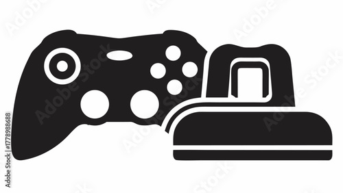 Level up your designs with this sleek game controller and charging dock icon, a modern symbol for gaming, entertainment, and technology businesses