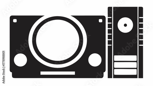 Nostalgic video game console and computer case in bold vector style evokes retro gaming memories, perfect for tech blogs, graphic designs, and digital art projects