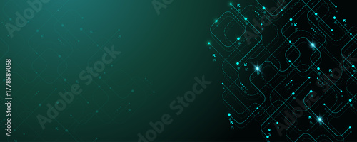 Digital tech motherboard texture design. Creative idea banner concept for internet technology. Software coding. Engineering concept for poster, cover, banner, header, web, presentation template © BAIVECTOR