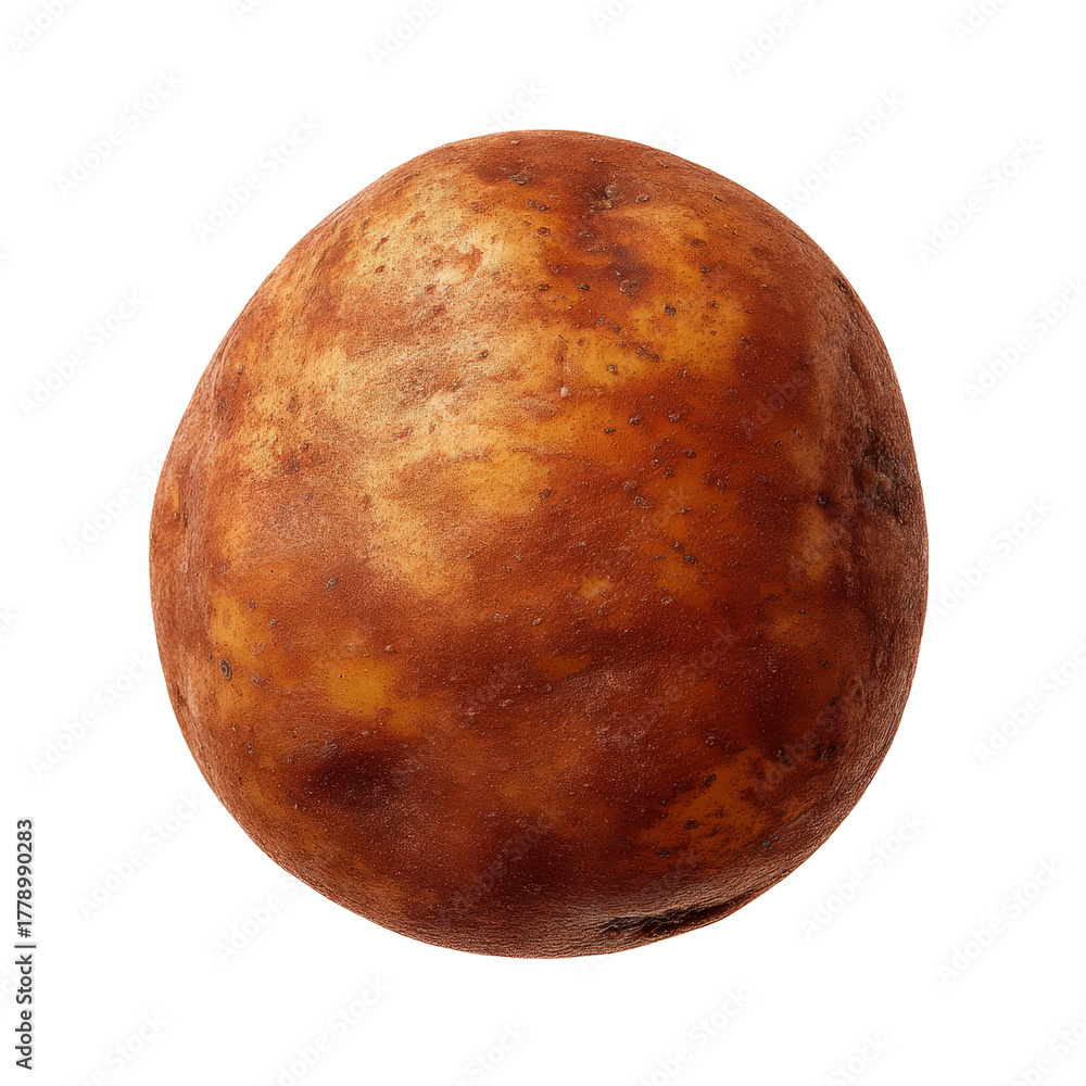 Fototapeta premium A single raw potato with a slightly darker, speckled skin isolated on a pure transparent background