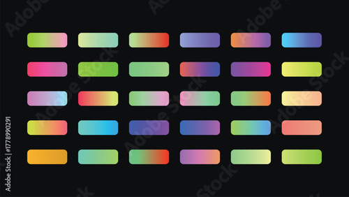 Set of vibrant gradient buttons on dark background offers a modern and eye catching design element
