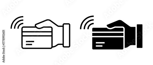 Hand Holding Credit Card Icon Set. Band Card Payment Symbol