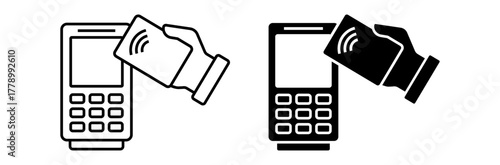 Hand Holding Credit Card Icon Set. Band Card Payment Symbol