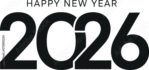 Happy new year 2026 text graphic with bold numbers