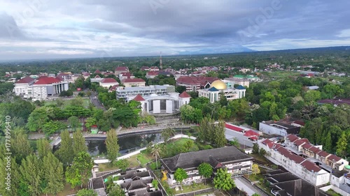 
Spectacular Morning Aerial View of UII Campus, Yogyakarta, with Majestic Mount Merapi in the Background
