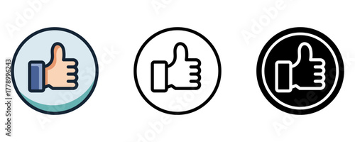 Positive feedback symbol with thumbs up sign isolated vector artwork illustration