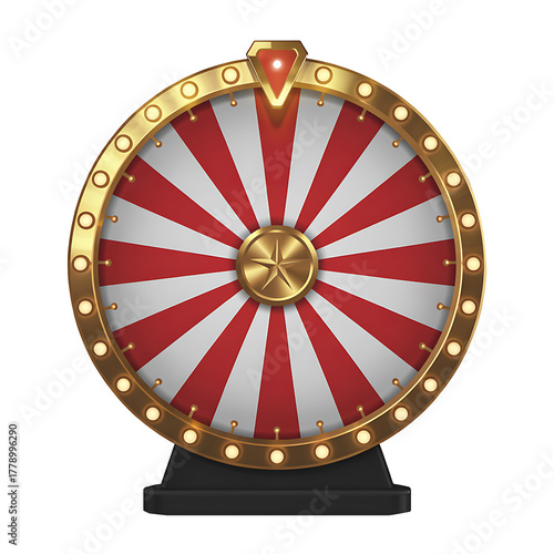 Fortune wheel with red and white stripes on transparent background