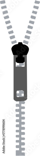 Zipper illustration with a gray pull tab and transparent background  