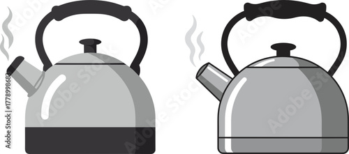 Two stovetop kettles with steam in flat vector style on transparent background  