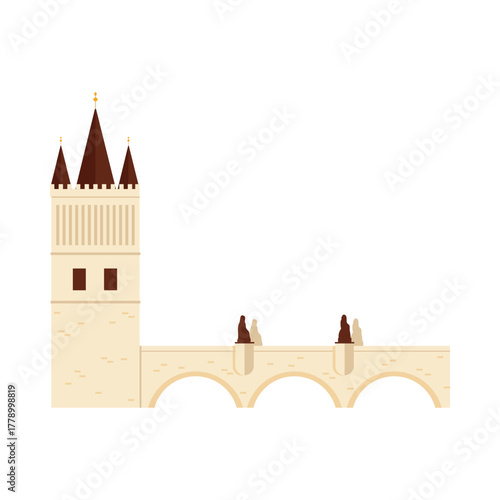 Minimal flat design of Charles Bridge Prague landmark isolated on white background vector illustration