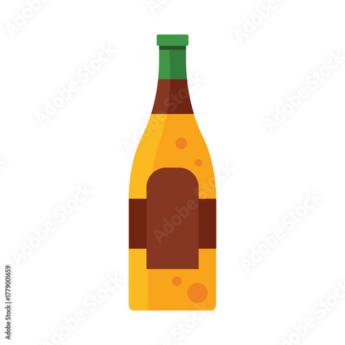 Flat isolated beer bottle with brown label representing Czech Republic beverage culture vector illustration