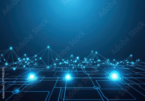 Digital network connections on glowing data grid