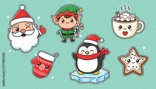 Cute kawaii Christmas character sticker collection set