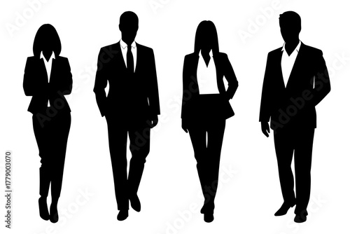 business people silhouettes in formal attire on white background