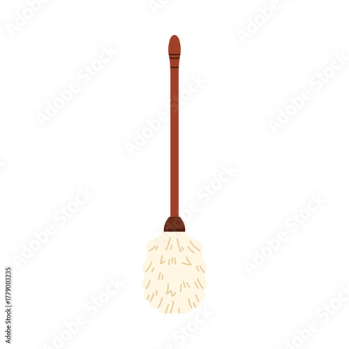 Simple eco cleaning mop with wooden handle on isolated white background vector illustration