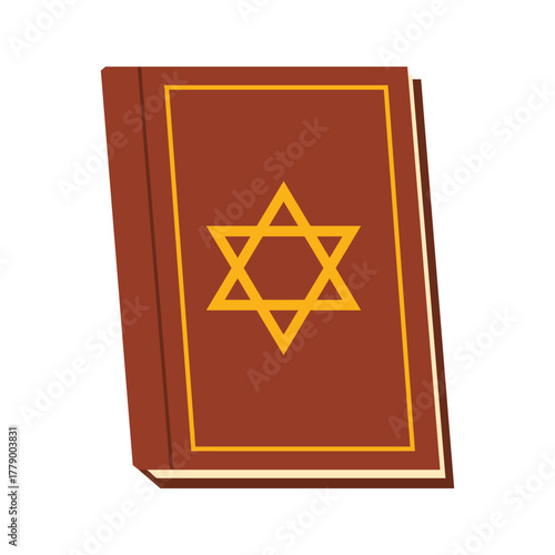 Isolated brown Jewish holy book featuring a yellow Star of David on white background vector illustration