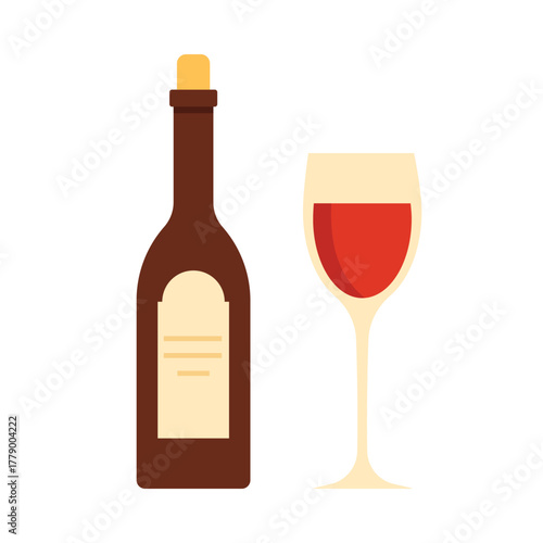 Minimal flat design of Israeli wine bottle and glass on white isolated background vector illustration