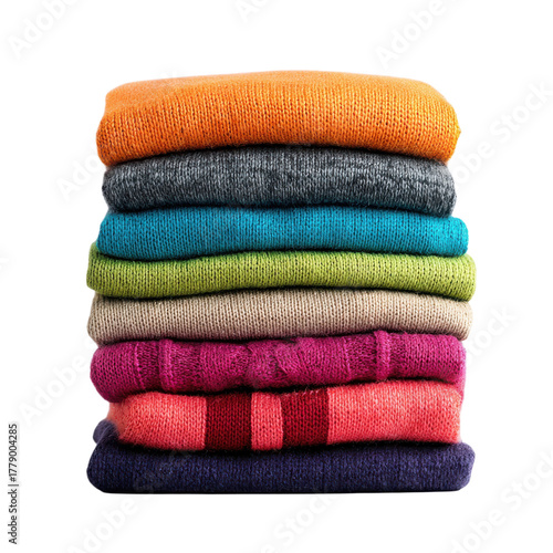 A stack of colorful sweaters