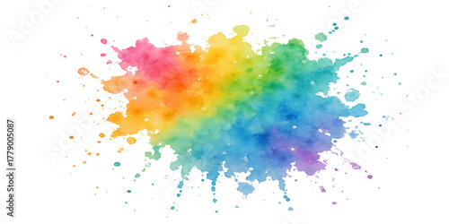 Abstract watercolour art design with colourful ink paint splashes, texture, and rainbow decoration elements