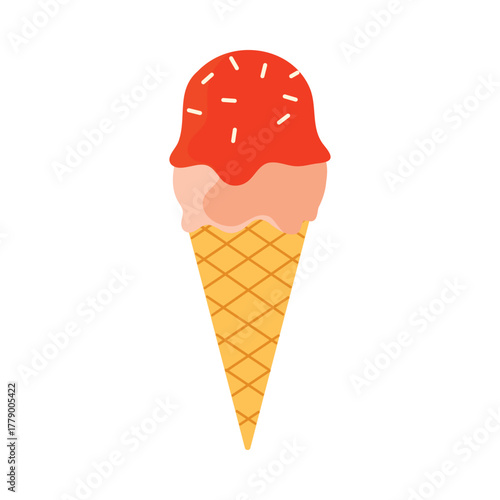 Colorful isolated gelato cone with two scoops and sprinkles on white background vector illustration