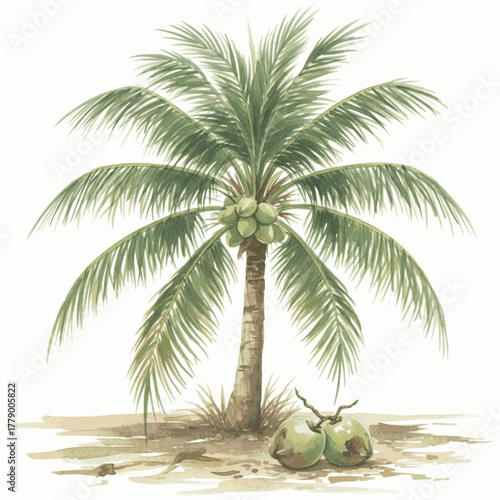 Tropical Frond Coconut Palm isolated watercolor vector illustration svg