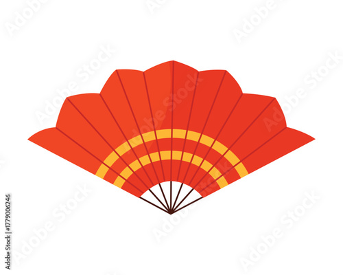 Isolated red Japanese folding fan with yellow accents on white background for cultural design vector illustration