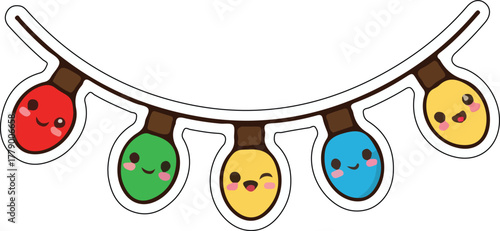 Cute kawaii Christmas lights string vector cartoon art