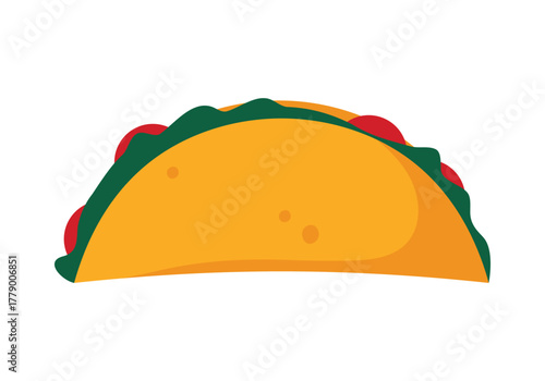 Colorful isolated taco with vegetables and tortilla on white background for Mexican food themes vector illustration