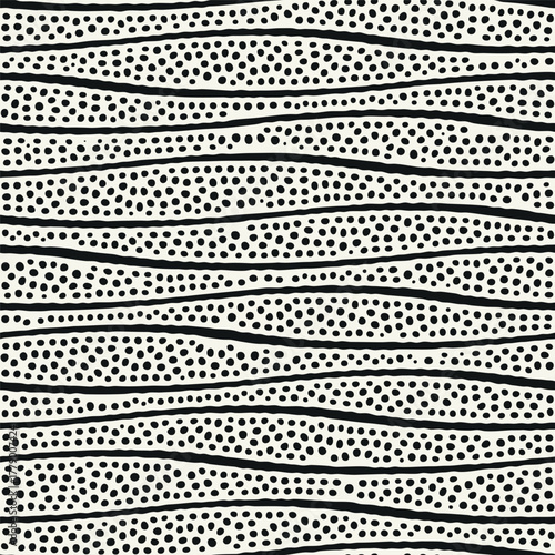 Vector seamless pattern. Modern natural texture. Repeating, abstract background with dotted waves. Graphic, wavy stripes. Can be used as a swatch in Illustrator.