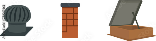 Rooftop elements strip vent chimney and skylight