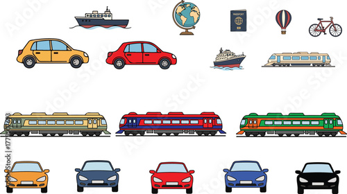 Assortment of pixel art vehicles and transportation modes
