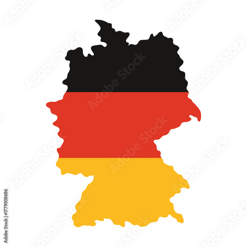Isolated map of Germany filled with black red yellow flag colors for patriotic and educational use vector illustration