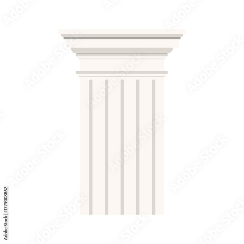 Classic ancient Greek Doric column with fluted shaft on white isolated background vector illustration