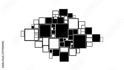 High-Quality Black and White Geometric Photo Collage Template with Rectangular and Square Frames on White Background, Modern Minimalist Layout