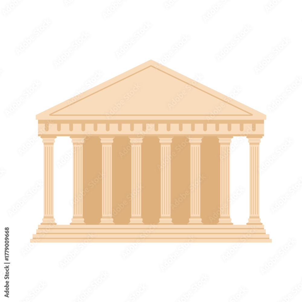 Fototapeta premium Flat isolated drawing of a classical Greek temple with columns and pediment vector illustration