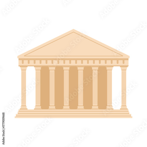Flat isolated drawing of a classical Greek temple with columns and pediment vector illustration