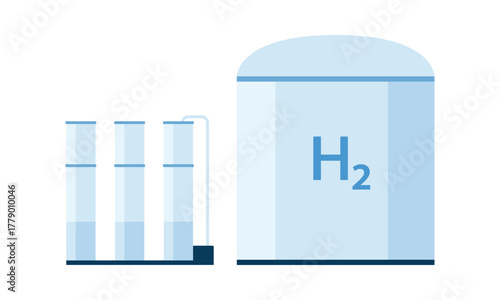 Isolated hydrogen production and storage tank concept for clean energy and industrial use vector illustration