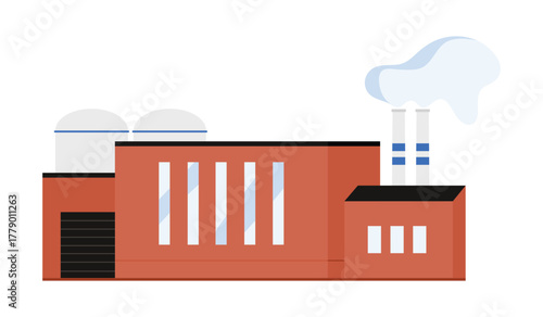 Flat isolated industrial factory with smokestacks and tanks on white background vector illustration