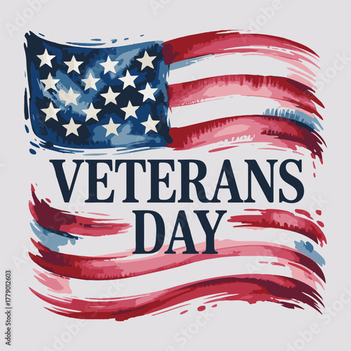Veterans Day American Flag Watercolor Illustration with Stars and Stripes