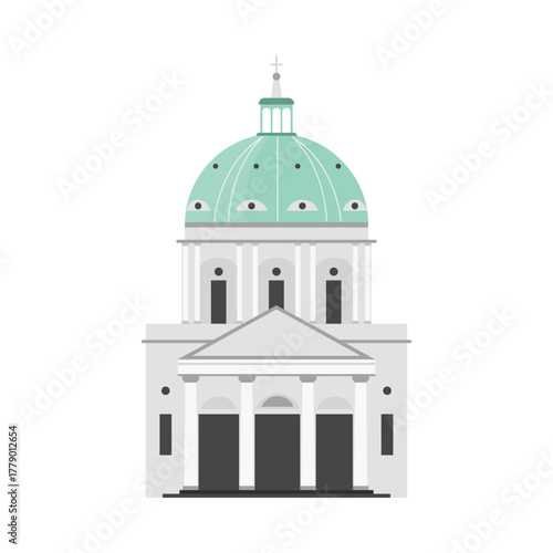 Photography Minimalist isolated vector of Denmark’s Marble Church with green dome and neocla