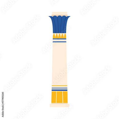 Stylized ancient Egypt column with blue and yellow details on isolated white background vector illustration