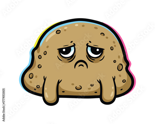 Sad Potato Character: Tired, Lazy, Unhealthy, and Glitch Food Humor Vector
