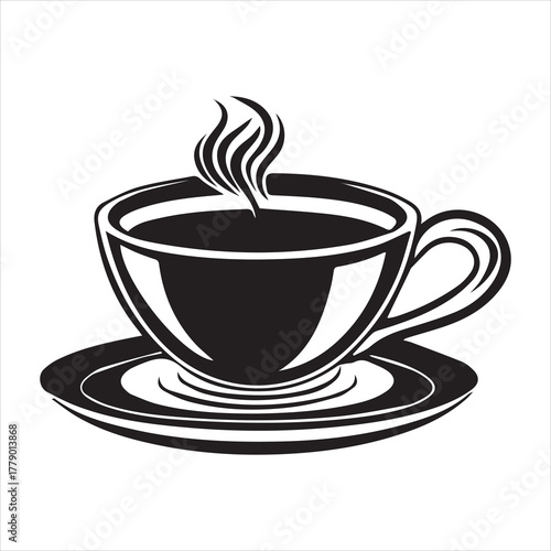 Coffee cup silhouette with steam vector illustration, a cup of hot cafe coffee or caffeine drink flat vector icon for food apps and websites