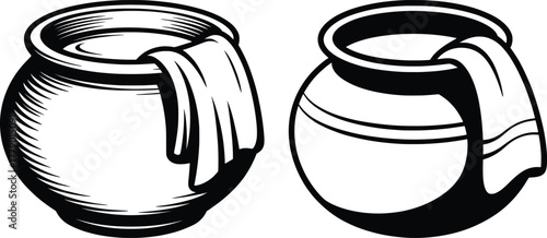 Traditional Clay Pot Vector Illustration with Cloth Detail.