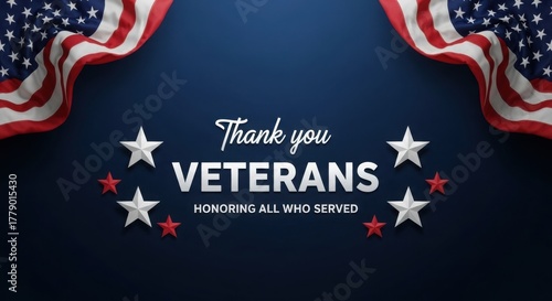 Veterans Day background with American flag, stars, and 'Thank You Veterans' message
