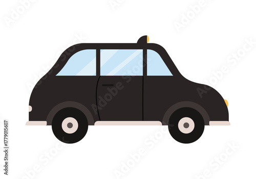 Iconic Britain black taxi cab isolated on white background for travel and transport concepts vector illustration