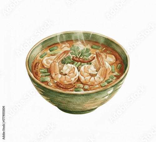 Thai Warmth Tom Yum Goong isolated watercolor vector illustration svg
