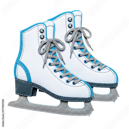 Pair of figure skates, felt applique stitched toy isolated on white background